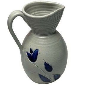 Williamsburg Pottery Pitcher Creamer Blue Tulip 7.5x5”